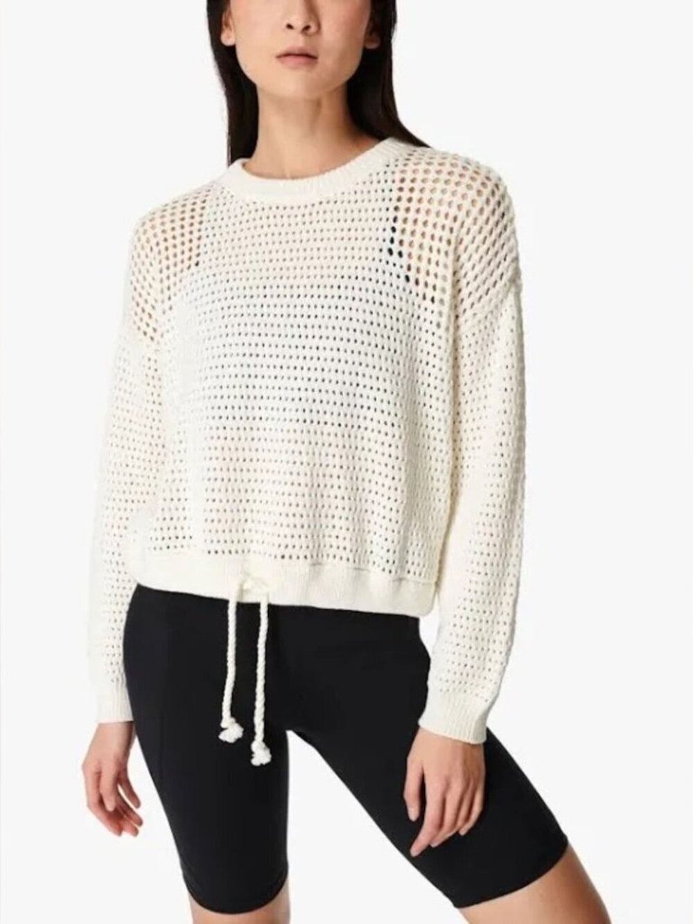 Sweaty Betty Tides High Open Weave Sweater Ivory White Women's Size 0
